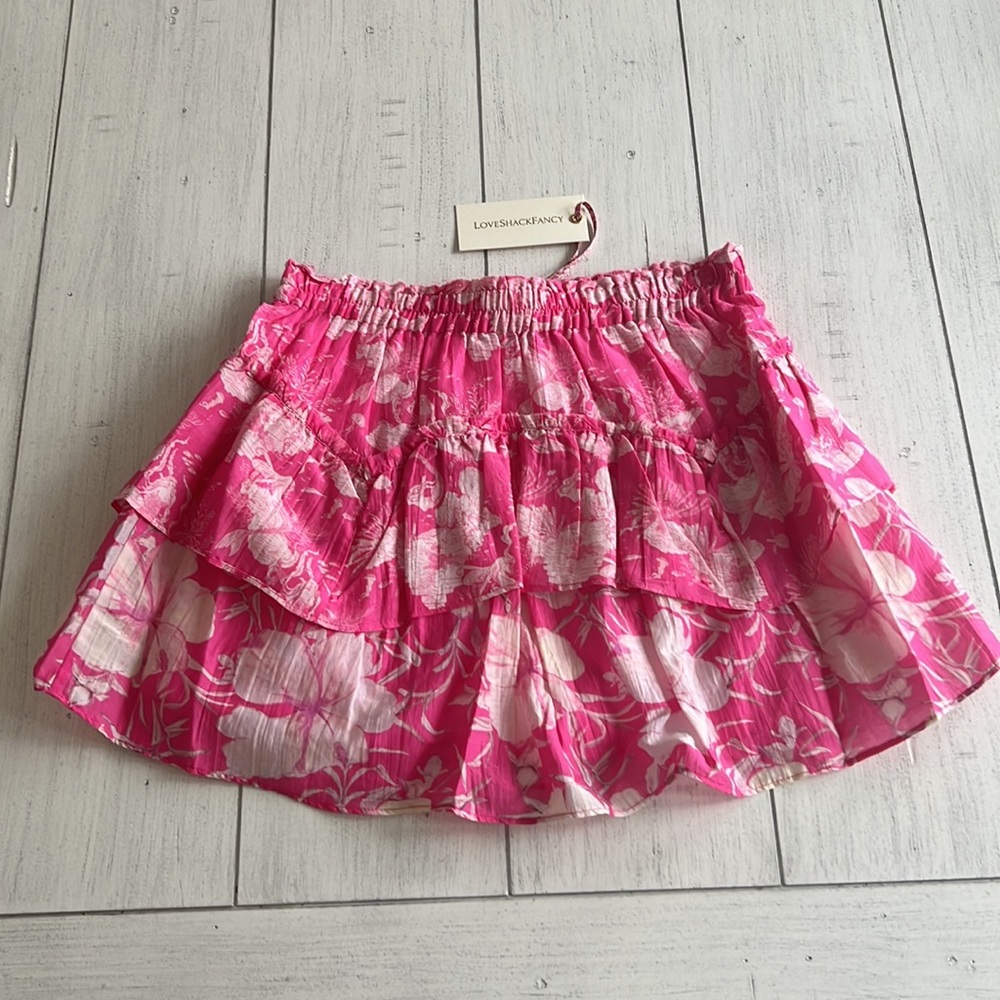 LOVESHACKFANCY  Abrielle Skirt Holiday Sun Fuschia Mini Skirt Size M NWT